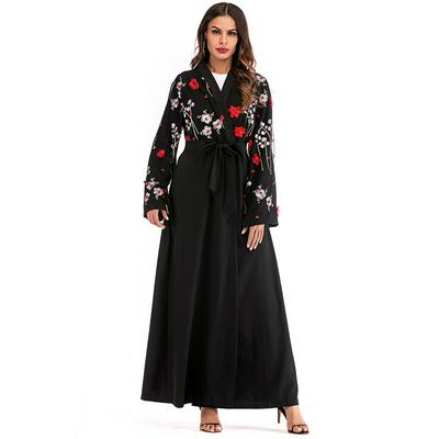 M-2XL Size 1632 UAE 3D Flower Mesh Loose Abaya Dubai Kaftan Arab Islam Women Muslim Robe Cardigan Turkish Elbise Mubarak Islamic Clothing with Belt