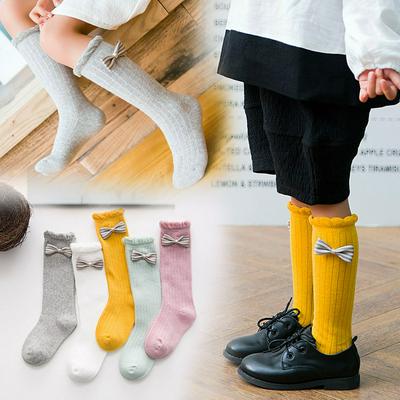 Newborn Kids Girl Boy Stocking Knee High Socks Girl Socks Stripe and Bow Cotton Cute Infant Toddler Socks 2-11 years