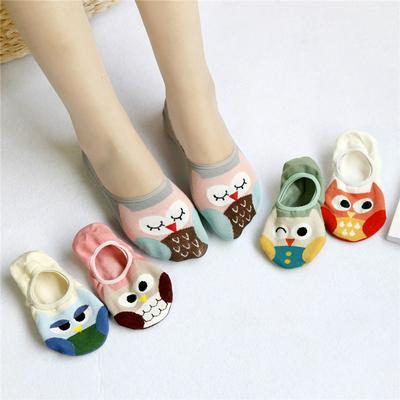 Women's Owl Cotton Boat Socks No-show Socks with Non-slip Silicone Tab