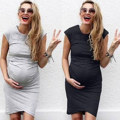 S-5XL Size Summer Solid Color Sexy Comfortable Women's Short Sleeve O-Neck Maternity Dress 