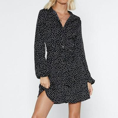 Women Summer Beach Chiffon Dress Long Sleeve Office Ladies Polka Dot Pattern Shirt Party Sexy V-Neck Dress  