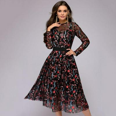 Digital Print Long Sleeve Thin Dress Two Piece Set Skirt