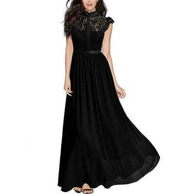Lace + Chiffon Evening Dress Long Skirt Night Party High Waist Dressing