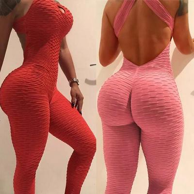 Jacquard Women's Backless Playsuit Fitness Tights Costume Yoga Gym Tracksuit Sports Jumpsuit