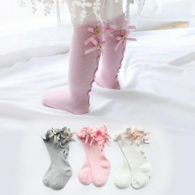 Cotton Knee Socks for Girls Infant Baby Bows Ruffle Toddler Knee High Soft Stocking