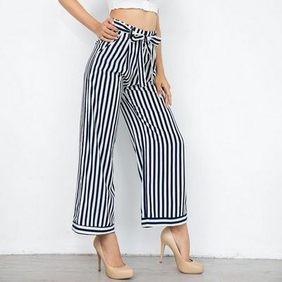 S/M/L/XL Size Stripe Pattern Straight Style High Waist Fashion Women Loose Comfortable Bandage Wide-Leg Pants 