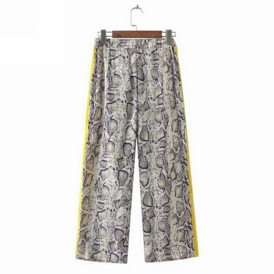 Women Side Striped Snake Skin Pattern Pants Elastic Waist Pockets Ladies Casual Streetwear  