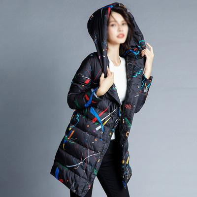 Printing Hooded Down Jacket Coat Female Costume Thicken Long Slim with Large Size  