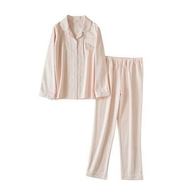 Women's Long Sleeve Cotton Pajamas Button Down Embroidery Nightwear