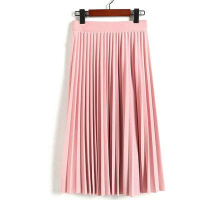 European Spring & Summer New Chiffon Skirt Long Pleated Skirt Elastic High Waist Slim Slimming Loose Skirt for Women's High Waist Pleated Solid Color Half Length Elastic Skirt 