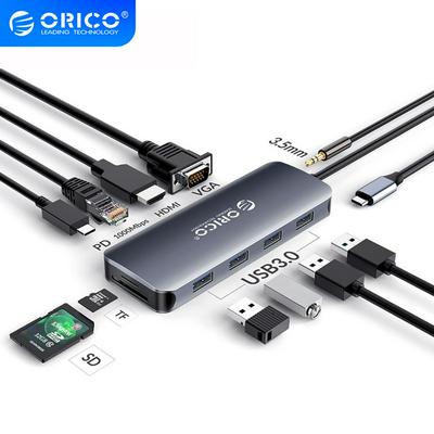 ORICO MC-U11P USB C HUB to USB3.0 HDMI VGA 100W PD RJ45 Card Reader Audio Adapter Dock for MacBook Pro Accessories Type C 3.1 Splitter