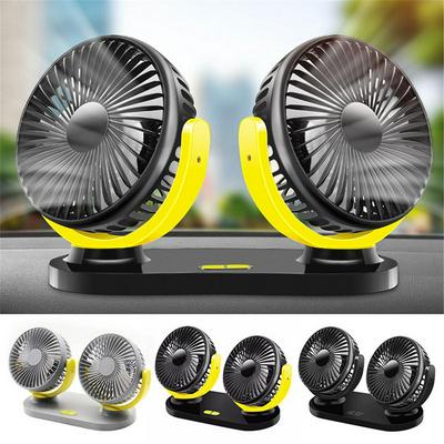 Electric Car Fan 360° Rotatable Double Cooling Fan with USB Cable for 12V/24V Auto Vehicles 