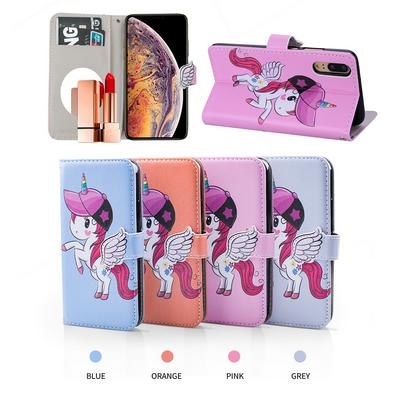 Pegasus Unicorn Pattern with Makeup Mirror PU Leather + Soft TPU with Stand Support and Card Holder and Wallet Slots Protective Case for Huawei P20 