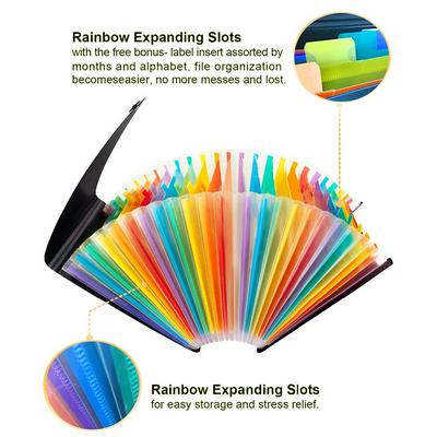  24 Grids Colorful Organ Bag with Lid Rope Buckle Rainbow Organ Paper Document Folder Fffice File Folder