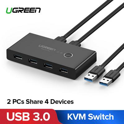 UGREEN USB Switch Selector 2 Computers Sharing 4 USB Devices Peripheral Switcher Hub for Mouse, Keyboard, Scanner, Printer