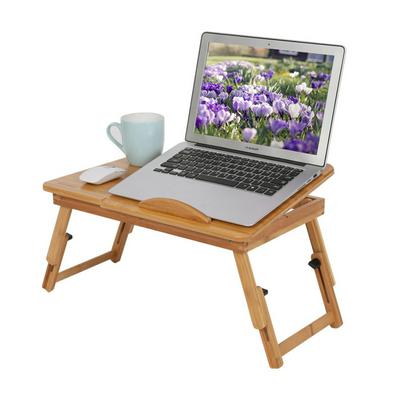 1 Pack Adjustable & Foldable Bamboo Laptop Desk with Flip Top and Drawer