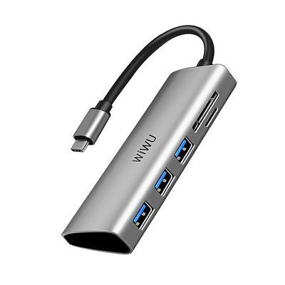 WIWU Alpha A532ST 5 in 1 Plug and Play USB-C Hub USB3.0 * 3 + SD + TF Port PD Fast Charging Type-C Adapter