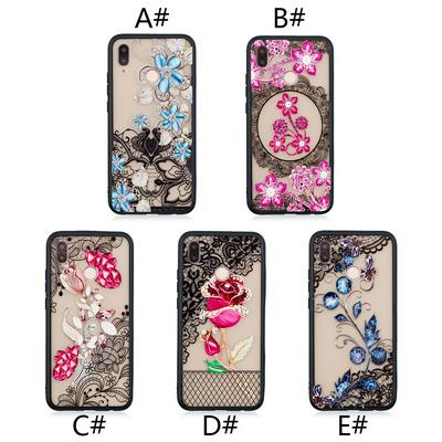 Diamond Studded 3D Colored Painting Lace Pattern TPU Back Cover Case for Huawei P20 Lite / Nova 3e