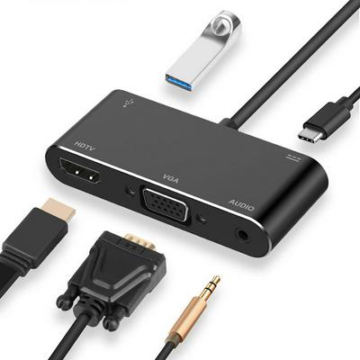 Type-C USB Hub 5 in 1 USB-C Adapter with 4K HDMI, 3.5mm Jack, USB-C Charging, USB 3.0 Port, VGA 
