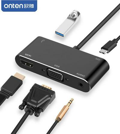 Onten Type-C to HDMI + VGA + 3.5mm Jack Adapter 3 in 1 Dock Station for Samsung, Huawei, Macbook
