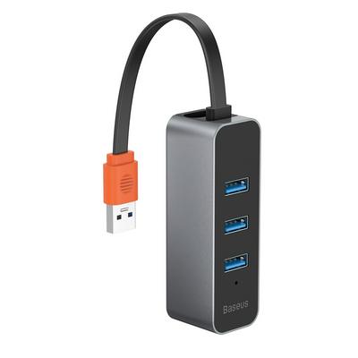 BASEUS Small Cannon Series USB A to 3*USB3.0+RJ45 HUB Adapter-Deep Space Gray(Accessories: Drive CD 1) 