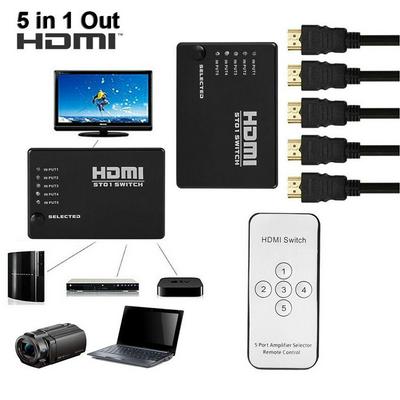 HDMI Switch 5 in 1 out 1080p HDMI Extractor with IR Remote and AC Adapter