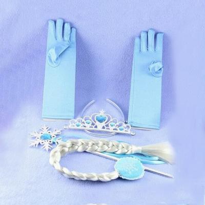 Frozen Princess Elsa Crown Hair Piece Wand Gloves Cosplay Halloween Princess Anna Elsa Tiara Girls Hair Cosplay Crown + Wig + Magic Wand + Glove for Kids Party
