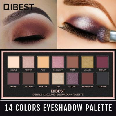 Qibest E18020 14 Color Waterproof Sexy Color Glitter Eye Shadow Palette Shimmer Matte Eye Makeup Tool