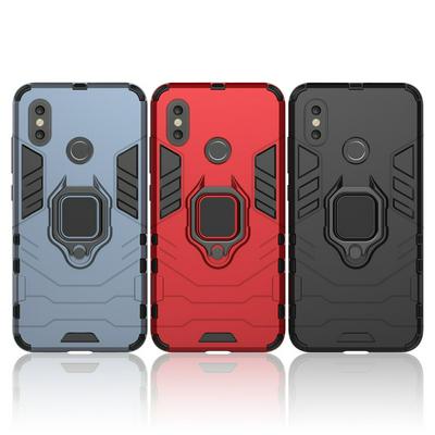 Black Leopard Series Armor 2 in 1 Detachable with Finger Ring Bracket Viewing Stand Support Hard PC + Soft TPU Hybrid Back Cover Case for Xiaomi Mi 8