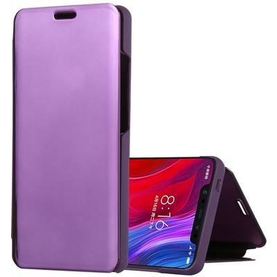 Clear View Cover Electroplated Mirror Translucent PU Leather + PC with Triangle Viewing Stand Flip Case for Xiaomi Mi 8