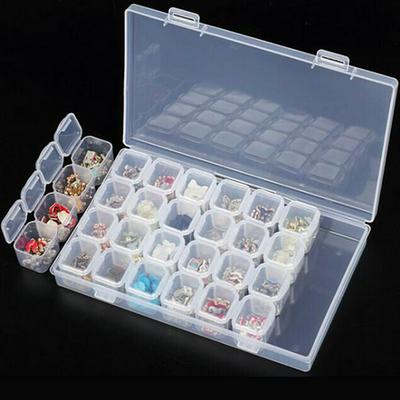 28 Slots Clear Plastic Empty Nail Art Rhinestone Tools Jewelry Beads Display Storage Box Case Organizer Holder