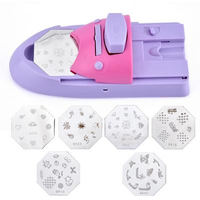 DIY Nail Art Printing Manicure Machine Stamp Set Nail Tools with 6 Metal Pattern Plates Scraper Printing Chart Plate