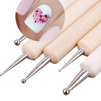 5Pcs Wooden Double-Headed Point Drill Pen Tool Nail Art Dot Dotting Tools 