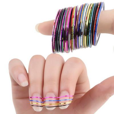   30 Pieces of Ribbon Art Sticker Decorative Sticker Nails Mixed Colors Rolls Striping Tape Line Nail Ar