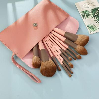 11pcs Pink Small Pudding Wooden Handle Makeup Brush Set Multi-function Beauty Tools with Pack