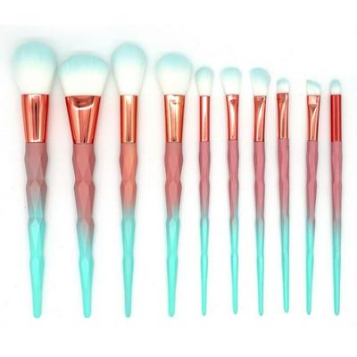 10pcs Gradient Color Diamond Handle Makeup Brush Set Beauty Tools