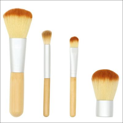 4pcs Multi-Function Eye Shadow Foundation Cosmetics Bamboo Handle Makeup Brush Set Beauty Tools with Linen Bag