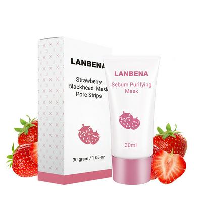 LANBENA Strawberry Blackhead Remover Acne Treatment Pore Strip Peel-Off Nose Mask Mud Skin Care with 60pcs Papers