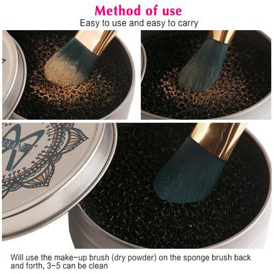 Portable Round Sponge Aluminum Face Foundation Powder Makeup Brushes Dust Cream Quick Remover Cleaning Box