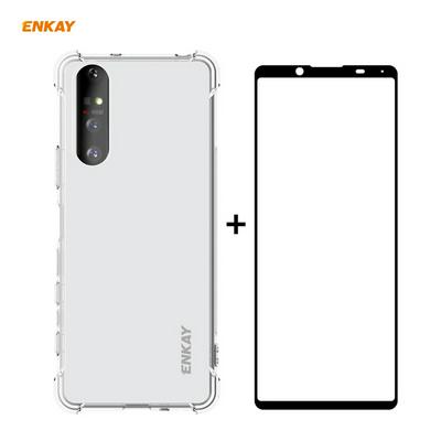 ENK-PC0602 2 in 1 Four Corners Thickened Anti-drop Transparent Soft TPU Phone Case + 0.26mm 9H 2.5D Full Coverage Screen Protector for Sony Xperia 5 II 
