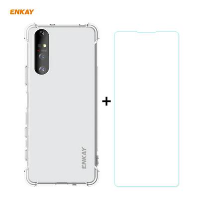 ENK-PC0601 2 in 1 Four Corners Thickened Anti-drop Transparent Soft TPU Phone Case + 0.26mm 9H 2.5D Arc Edge Screen Protector for Sony Xperia 5 II