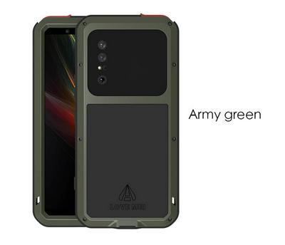 Love Mei Powerful Series Dust-Proof Shockproof Splash-Proof Silicone + Metal + Tempered Glass Support Wireless Charging Back Cover Case for Sony Xperia 1 II