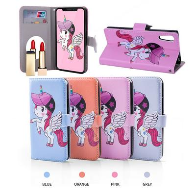 Pegasus Unicorn Pattern with Makeup Mirror PU Leather + Soft TPU with Stand Support and Card Holder and Wallet Slots Protective Case for Sony Xperia XZ 