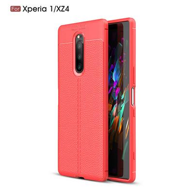 Litchi Pattern Solid Color Leather Coated Soft TPU Back Cover Protective Case for Sony Xperia XZ4 / Xperia 1