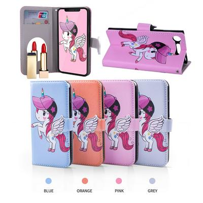 Pegasus Unicorn Pattern with Makeup Mirror PU Leather + Soft TPU with Stand Support and Card Holder and Wallet Slots Protective Case for Sony Xperia XZ1