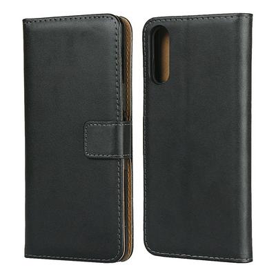 Plain Weave Shock-Absorption Side Flip Genuine Leather + Soft TPU Magnetic Buckle with Card Slots and Stand Wallet Case for Sony Xperia L4