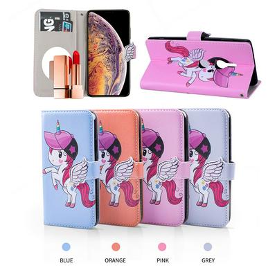 Pegasus Unicorn Pattern with Makeup Mirror PU Leather + Soft TPU with Stand Support and Card Holder and Wallet Slots Protective Case for Sony Xperia XZ2 