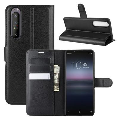 Litchi Pattern Side Flip Shockproof PU Leather + Soft TPU Card Slots with Magnetic Buckle and Stand Wallet Case for Sony Xperia 1 II