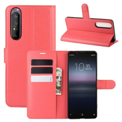 Litchi Pattern Side Flip Shockproof PU Leather + Soft TPU Card Slots with Magnetic Buckle and Stand Wallet Case for Sony Xperia 1 II