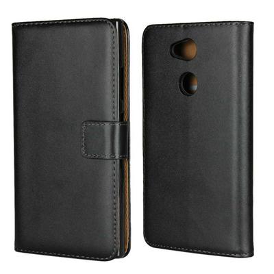 Plain Weave Shockproof Anti-Scratch Side Flip Genuine Leather + Soft TPU Card Slots with Magnetic Buckle and Stand Wallet Protective Case for Sony Xperia L2
